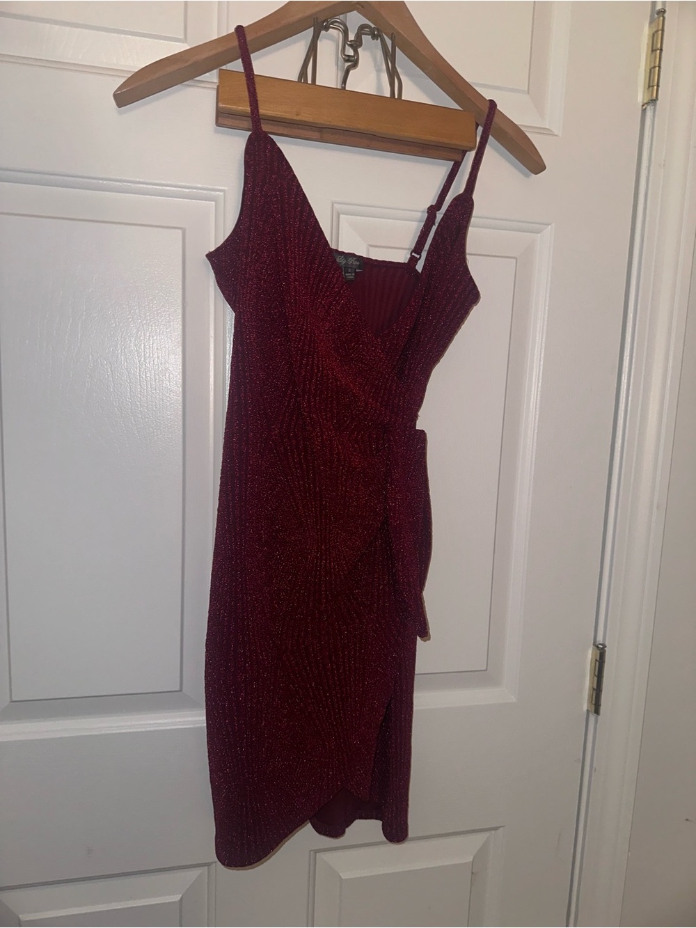 Lily Rose Wine Red Sparkle Wrap Midi Dress